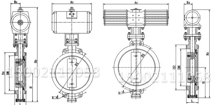 D643H氣動(dòng)對夾式硬密封蝶閥結(jié)構(gòu)尺寸