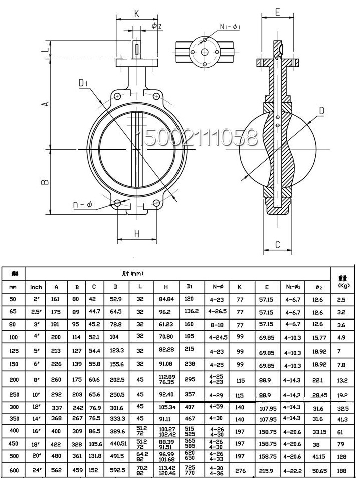 渦輪對(duì)夾式全銅蝶閥結(jié)構(gòu)尺寸